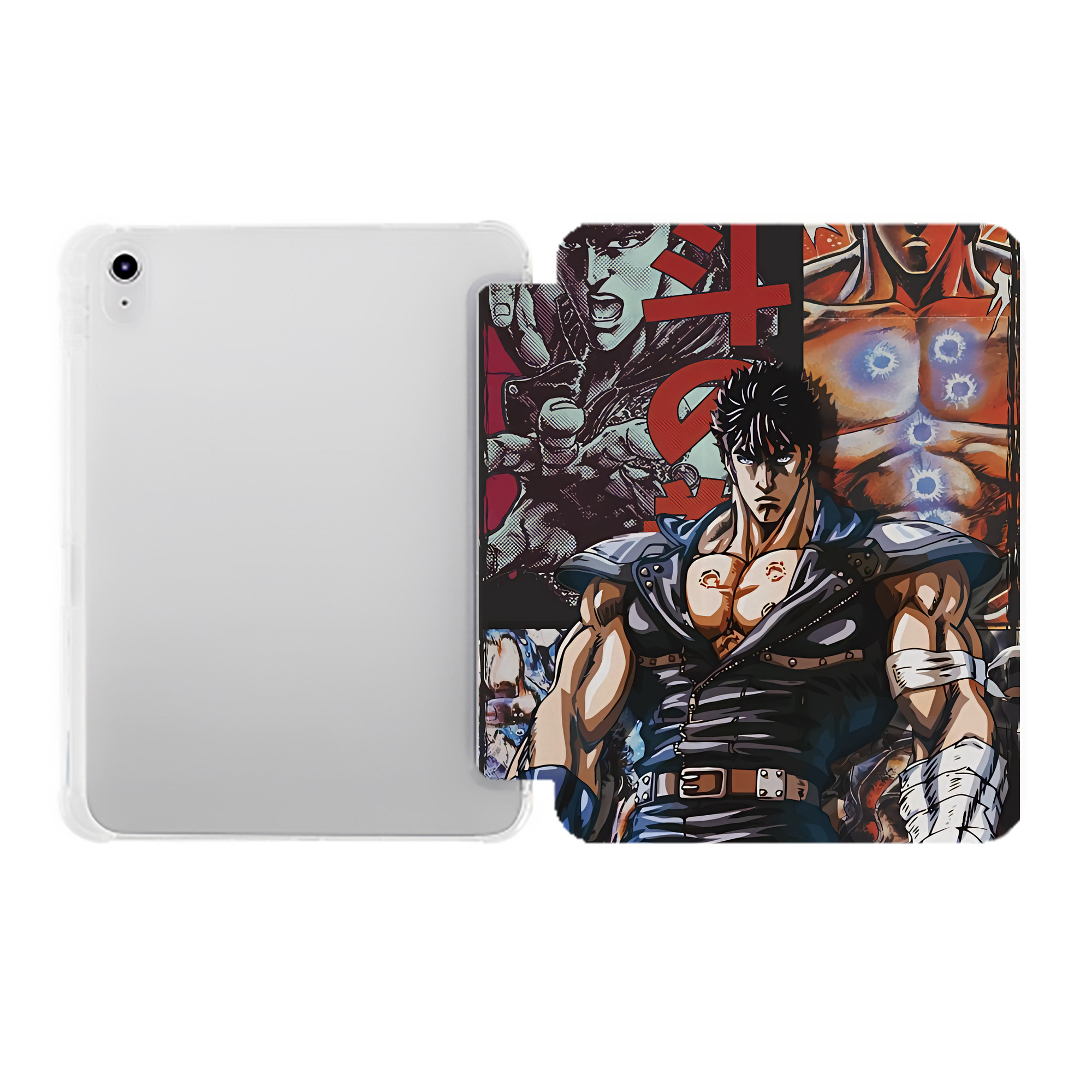 （画像用） 北斗の拳 Fist of the North Star IPad ケース ペン収納付き 三つ折りスタンド PUレザー×シリコン 対応機種9.5/10.5/10.9インチ